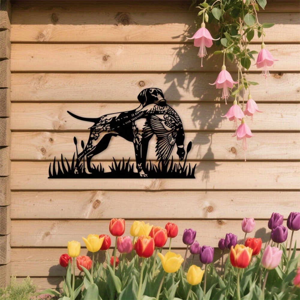 Hunting Outdoor Decor - CIFBUY メタルウォールアート 狩猟犬とキジのシルエット 鉄製装飾 室内・屋外兼用 ファームハウス