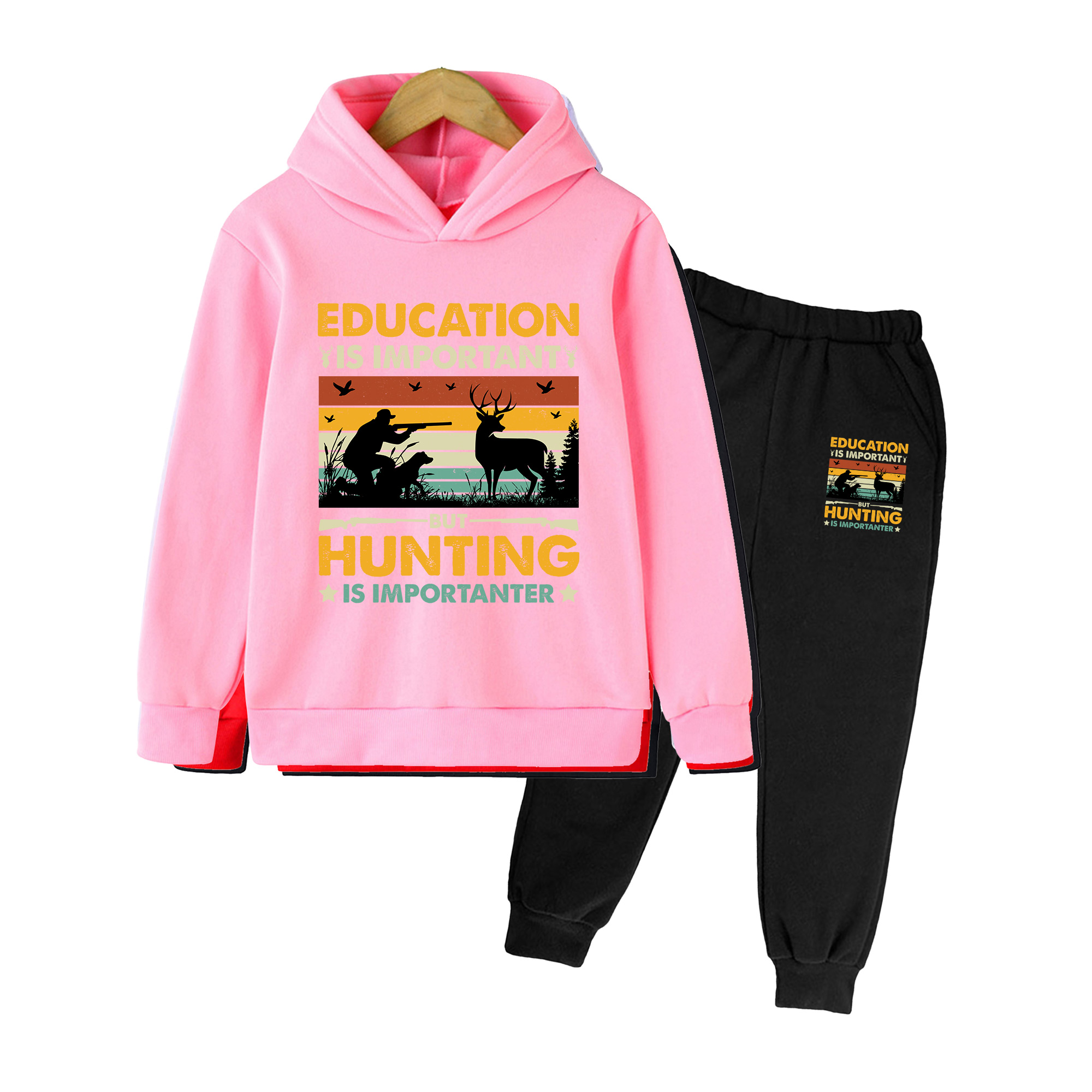 Outdoor Hunting Hoodie - キッズ用フーディー＆スウェットパンツセット、ヴィンテージハンティングプリントカジュアルトラックスーツ、男の子と女の子向けアウトドアスポーツウェア