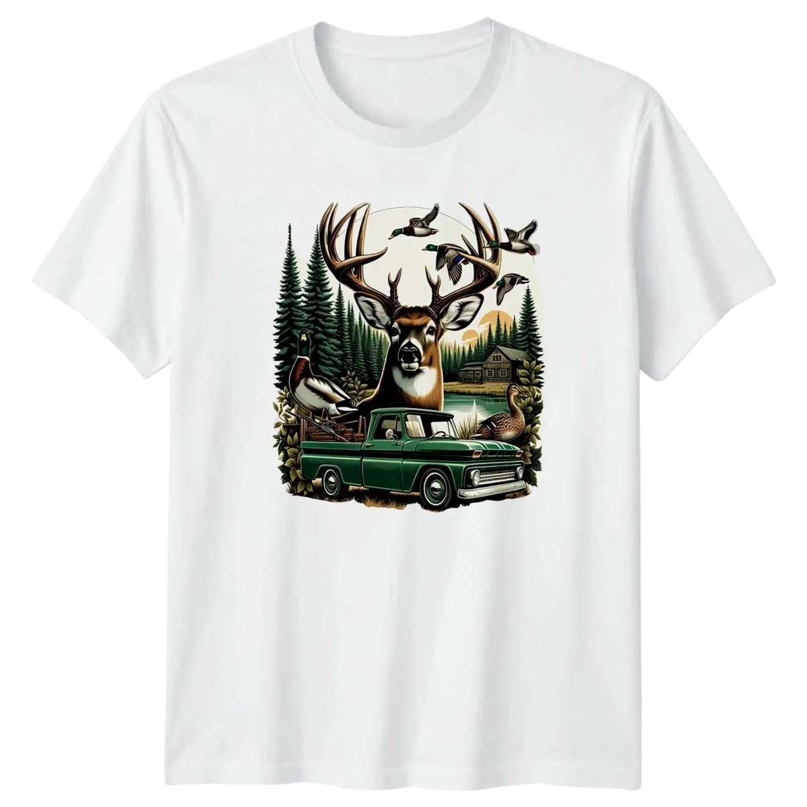 Outdoor Hunting Graphic Tees - Deer Duck Hunting Lodge Wilderness メンズ