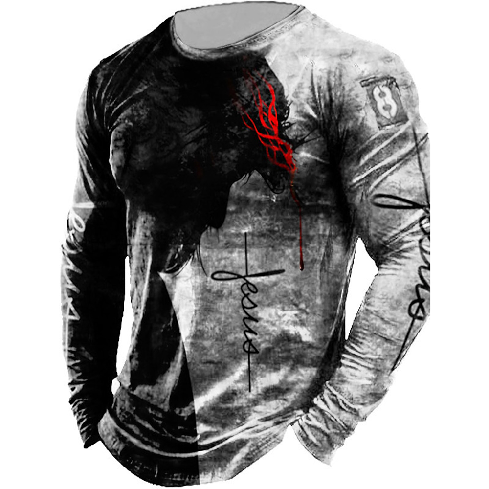 Outdoor Hunting Graphic Tees - 男性用長袖グラフィックTシャツ,狩猟やレクリエーション用のレトロなスタイルのスポーツウェア,屋外での使用に適しています