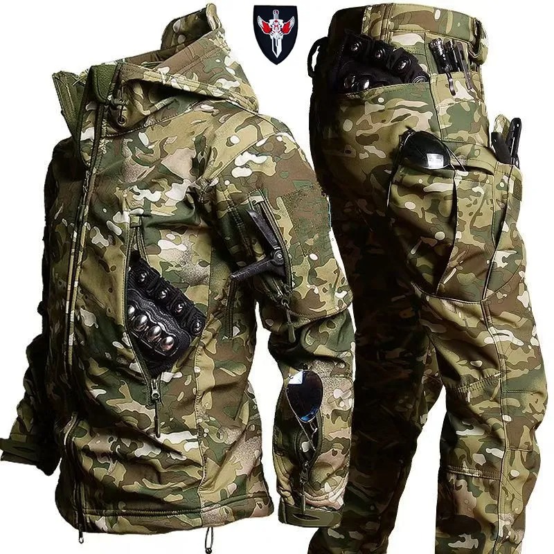 ソフトシェル迷彩ジャケット メンズ 防水 ハンティングウェア - Outdoor Hunting Hoodie のレビューと価格