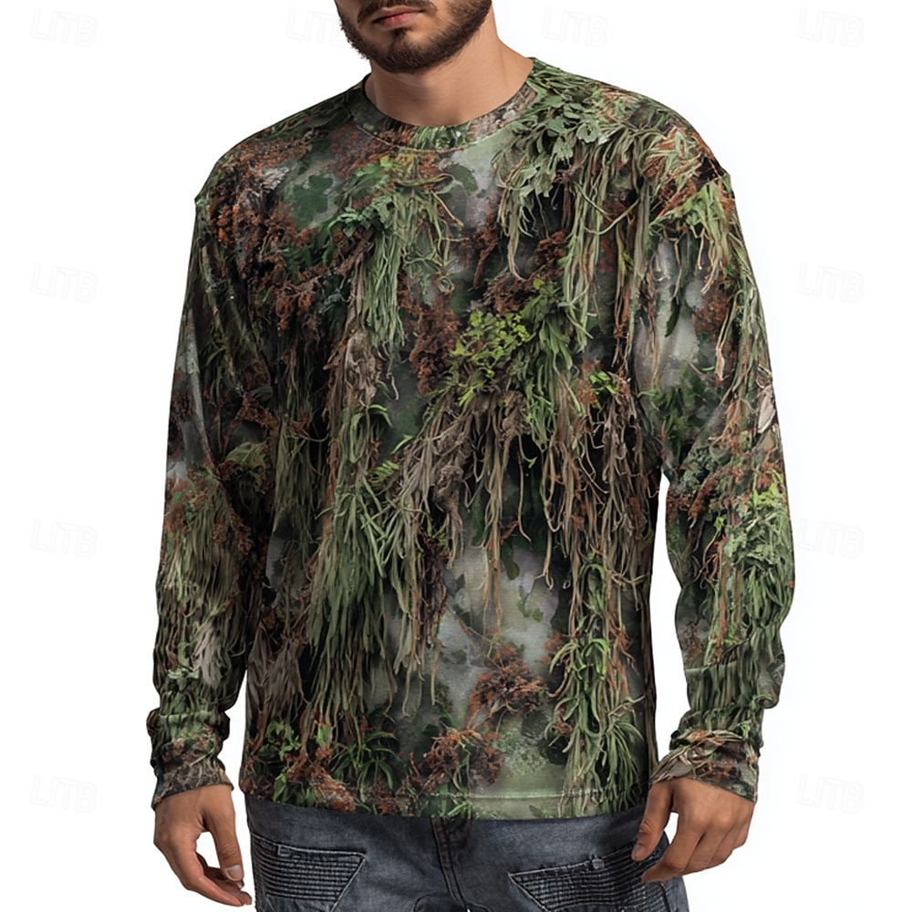 メンズ迷彩柄アニマルプリント長袖、3Dグラフィッククルーネッ - Outdoor Hunting Graphic Tees のレビューと価格