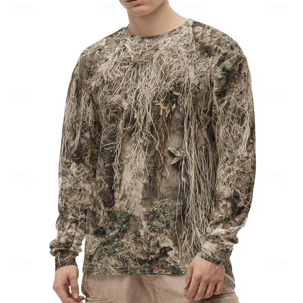 メンズ迷彩柄アニマルプリント長袖、3Dグラフィッククルーネッ - Outdoor Hunting Graphic Tees のレビューと価格
