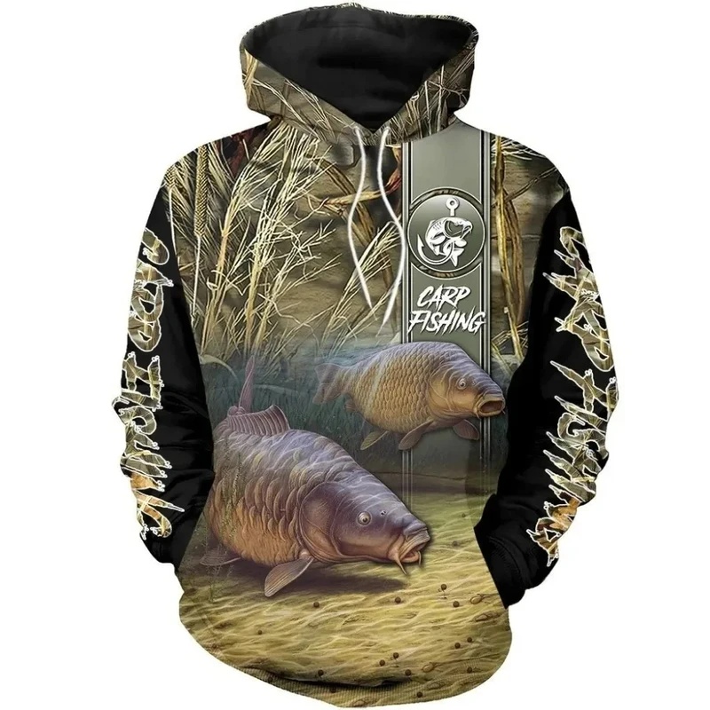 新しい3Dプリント鯉釣り柄パーカー アウトドアフィッシング用 - Outdoor Hunting Hoodie のレビューと価格