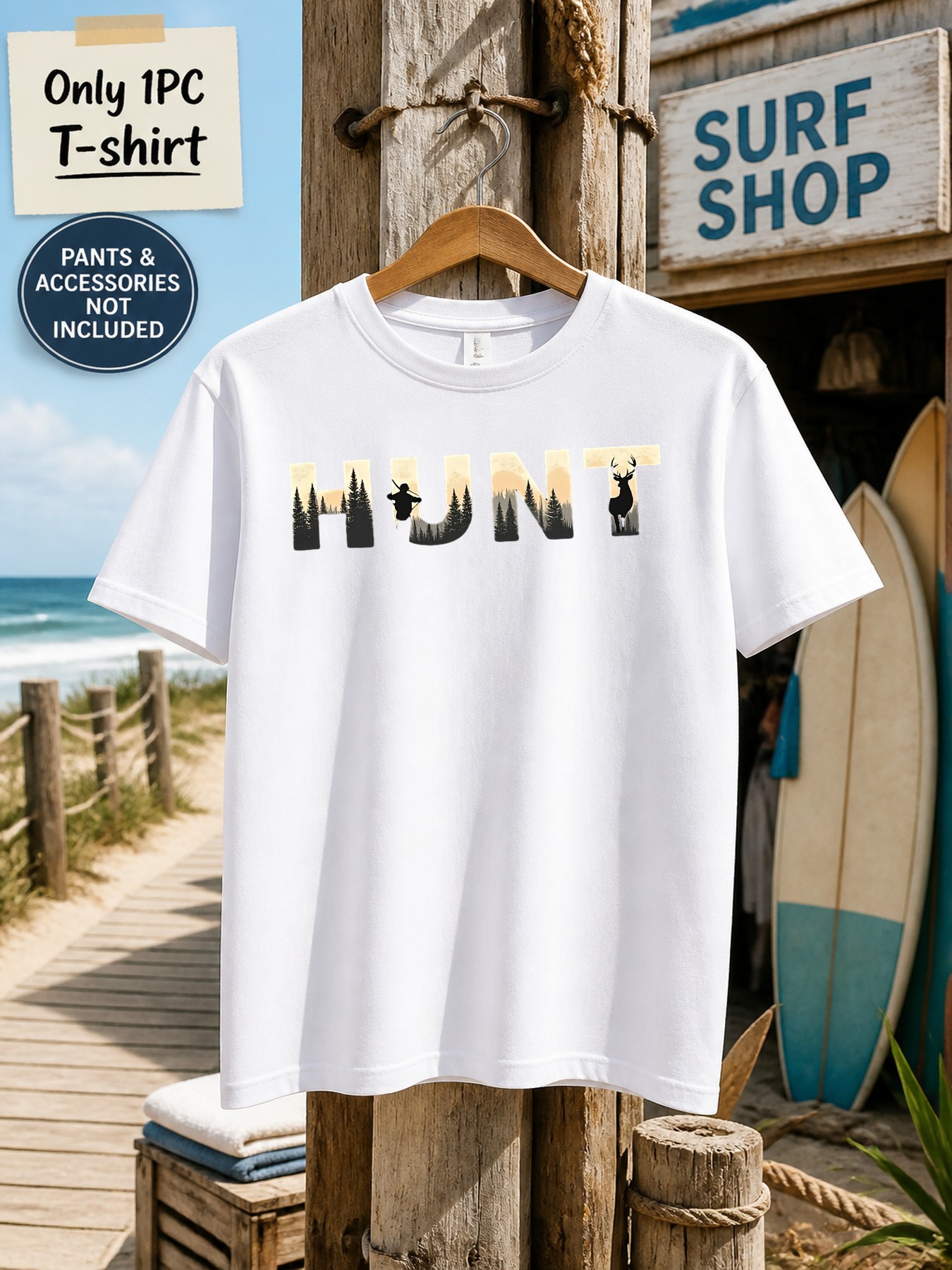 メンズグラフィックTシャツ ハンティングテーマ 森の鹿プリン - Outdoor Hunting Graphic Tees のレビューと価格
