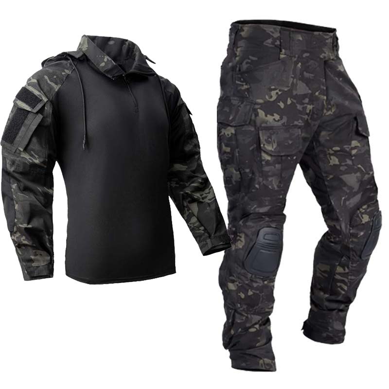 男性の戦術的な制服軍事屋外迷彩戦闘スーツシャツパーカーセット - Outdoor Hunting Hoodie のレビューと価格