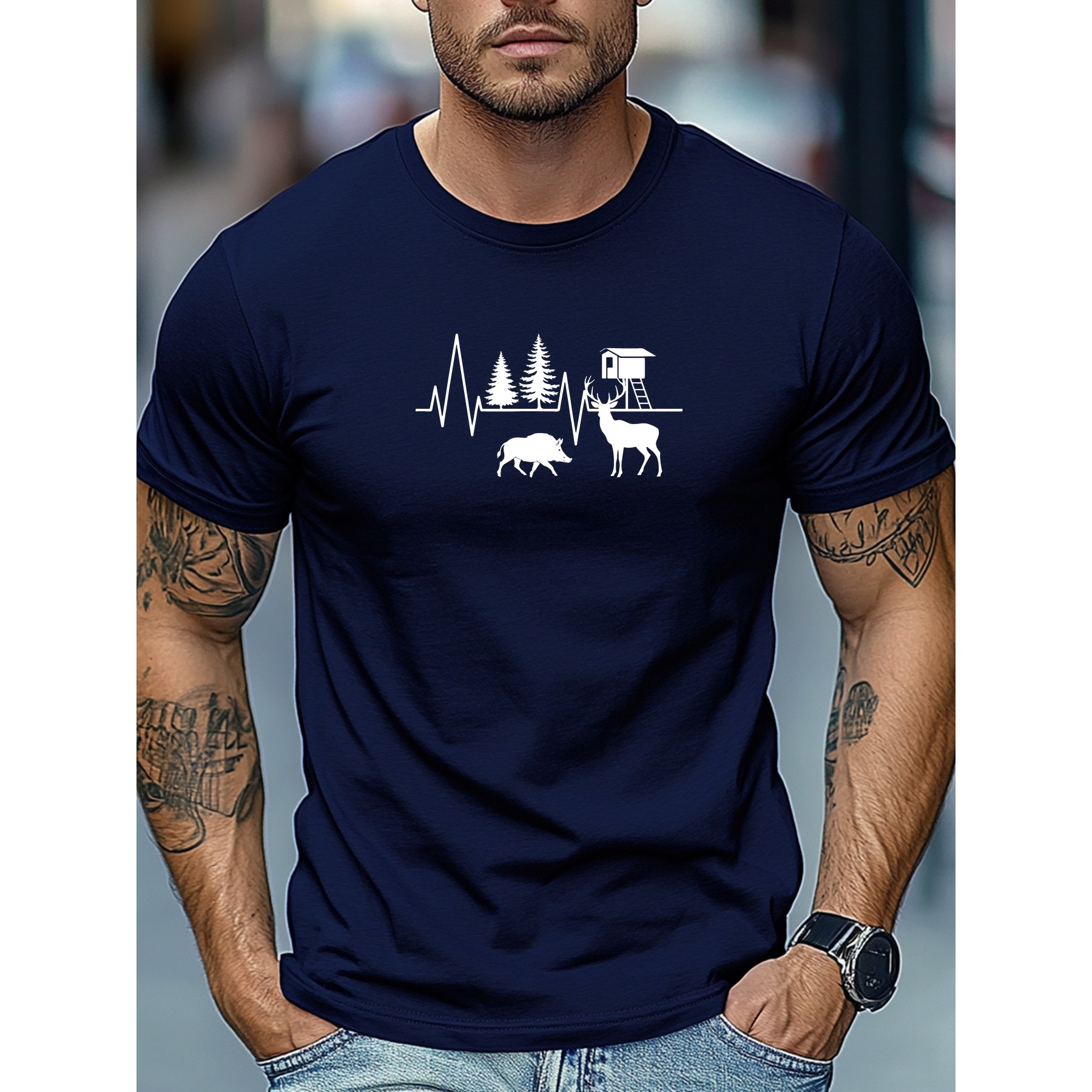 ハンティングハートビートグラフィックTシャツ メンズ コット - Outdoor Hunting Graphic Tees のレビューと価格
